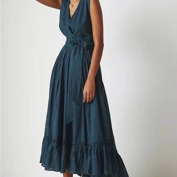 Anthropologie Mes Desmoiselles teal eyelet maxi dress NWOT size 42/10-12 - Picture 2 of 5